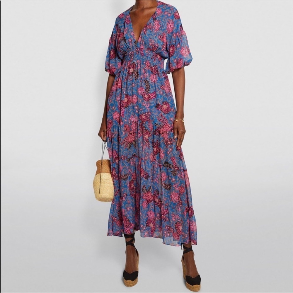 MISA Los Angeles Pippa Floral Tiered Maxi Dress Open Back in Night Blooms - Picture 2 of 16